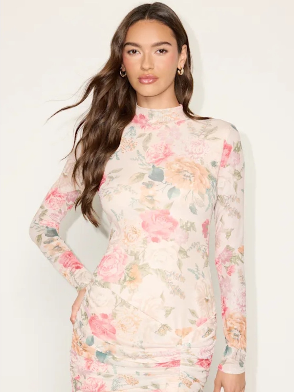 Lulus floral High-Neck Long Sleeve Bodycon Dress - Pink Floral